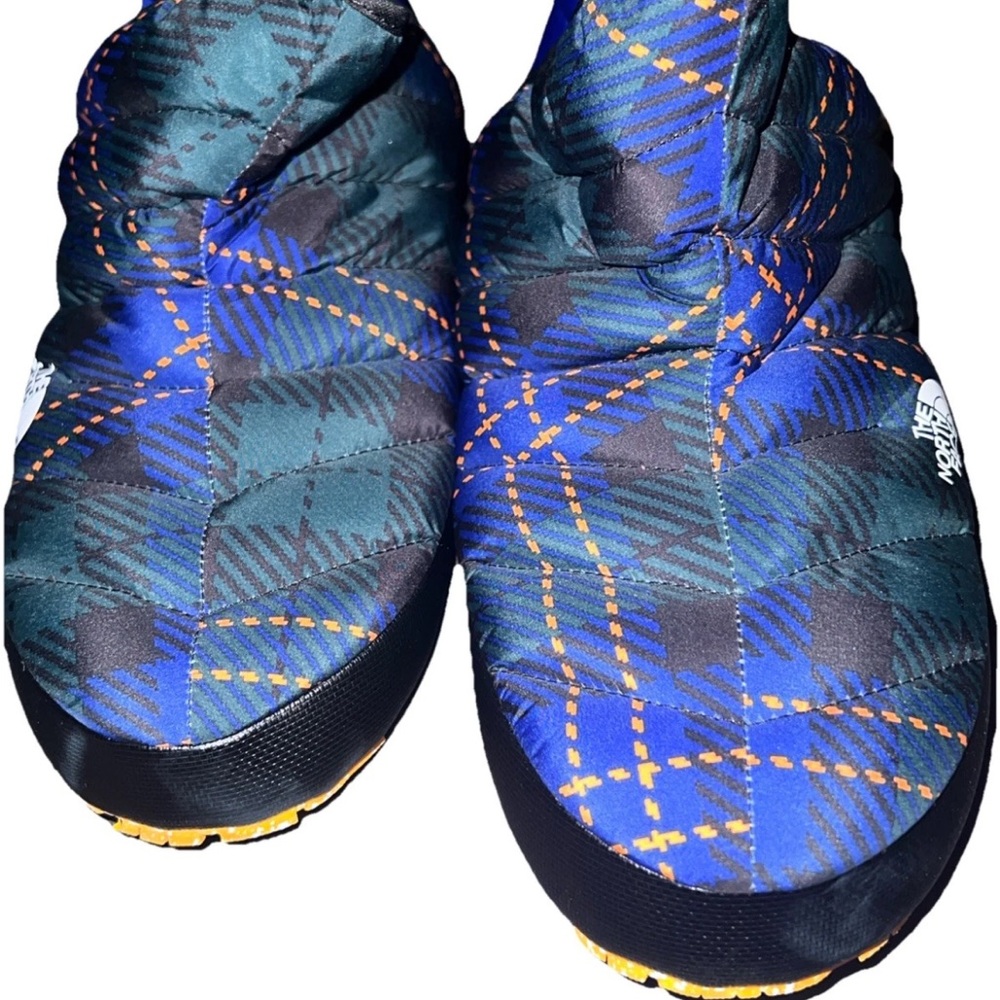 The North Face Kids' Black and Blue Plaid Slippers